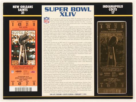 Super Bowl XLIV Commemorative Score Card with 23kt Gold Ticket ...