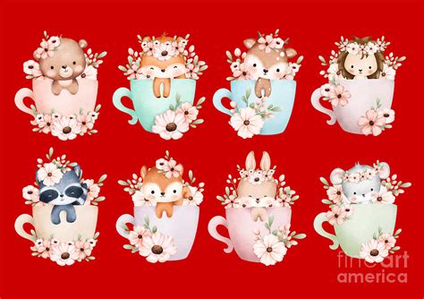 Cute animals in cups Digital Art by Arkitekta Art - Pixels