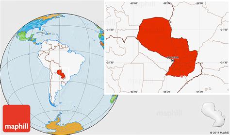 Political Location Map of Paraguay, highlighted continent