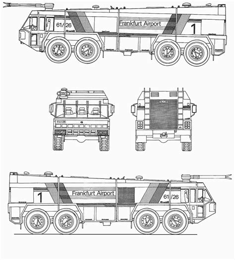 Rosenbauer Airport Fire Truck Blueprint - Download free blueprint for 3D modeling