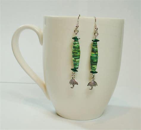 Handmade Paper Bead Earrings Jewelry Green by ThePaperBeadBoutique