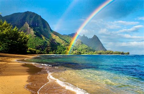 "Rainbow at Tunnels Beach Hawaii" by printscapes | Redbubble