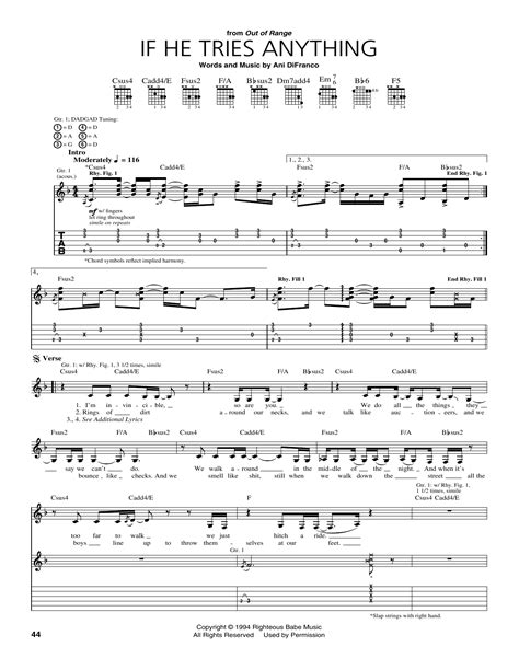 If He Tries Anything by Ani DiFranco - Guitar Tab - Guitar Instructor