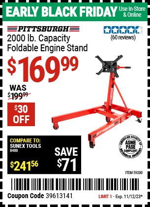 PITTSBURGH 2000 lb. Capacity Foldable Engine Stand for $169.99 – Harbor Freight Coupons