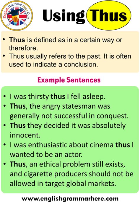 Using Thus in English, Example Sentences with Thus - English Grammar Here