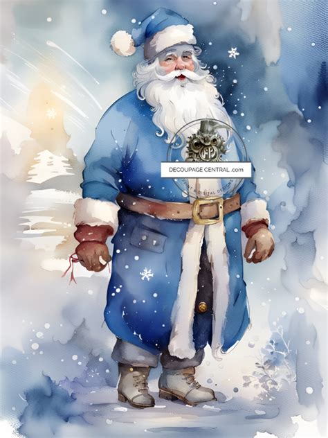 DIGITAL IMAGE:Blue Santa Instant Download – Decoupage Central