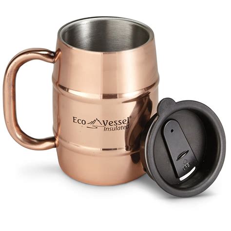 EcoVessel Double Barrel Insulated Copper Beer/Coffee Mug, 16 oz ...