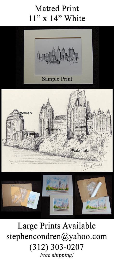 Atlanta skyline pencil drawing of midtown at Piedmont Park