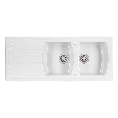 Clearwater Sonnet White Ceramic Double Bowl Sink with Reversible Drainer - 1200 x 500mm | Double ...