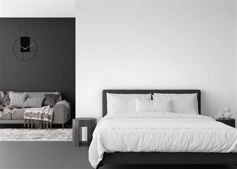 Wallpaper presentation mock up. Bedroom furniture and home accessories on transparent background ...