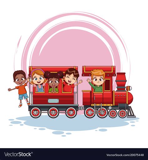 Kids on train cartoon Royalty Free Vector Image