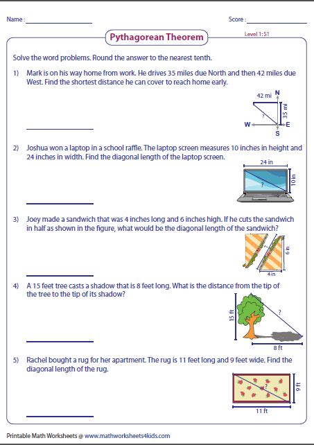 Pythagorean Theorem Word Problems Ws #1