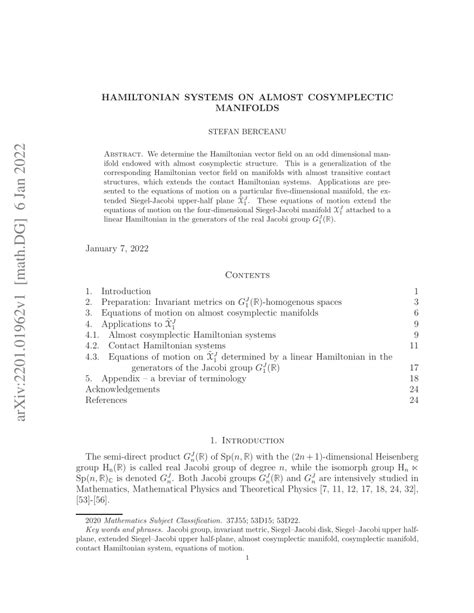 (PDF) Hamiltonian systems on almost cosymplectic manifolds