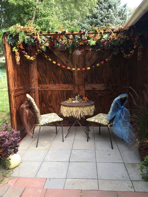 My Feast of Tabernacles sukkah stable with Mary and Joseph chairs and a manger table Feast Of ...