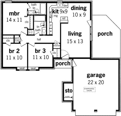 Traditional Style House Plan - 3 Beds 2 Baths 1000 Sq/Ft Plan #45-224 - Houseplans.com