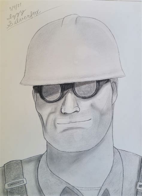 Engineer (Dell Conagher) Charcoal Portrait Team Fortress 2 /TF2 Art