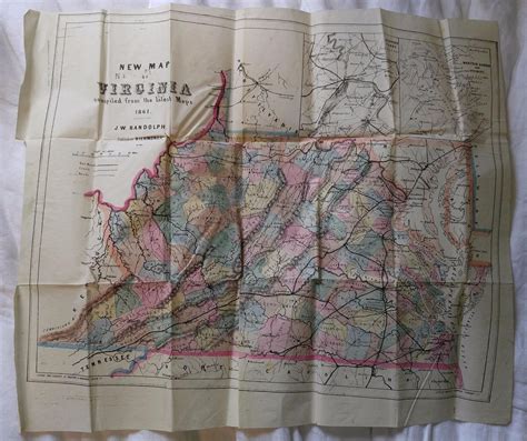 1861 Pocket Folding Map NEW MAP OF VIRGINIA by J.W. RANDOLPH w/ orig ...