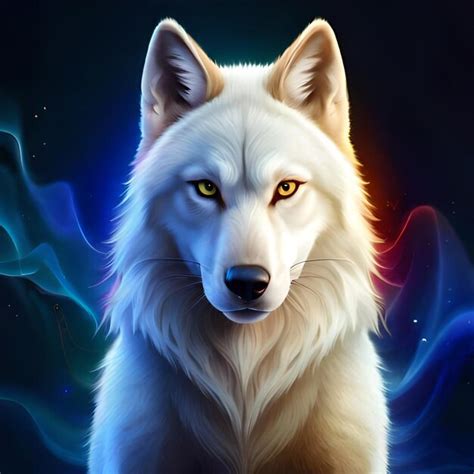 Premium AI Image | A white wolf with yellow eyes is shown in this illustration.