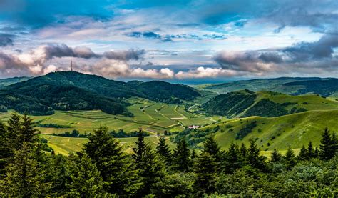 germany, Scenery, Mountains, Fields, Forests, Clouds, Fir, Kaiserstuhl ...