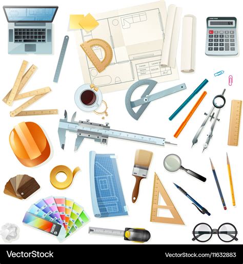 Construction architect tools set Royalty Free Vector Image