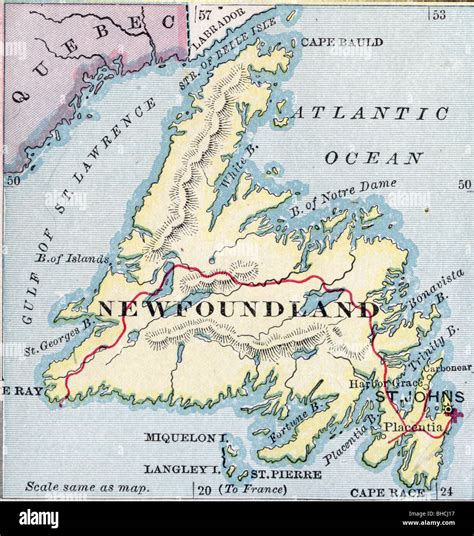 Original old map of Newfoundland from 1903 geography textbook Stock ...