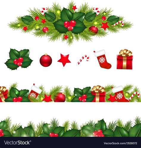 Christmas borders set with xmas garland Royalty Free Vector