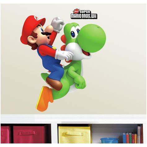 RoomMates 5 in. W x 19 in. H Yoshi/Mario 9-Piece Peel and Stick Giant Wall Decal RMK1918GM - The ...