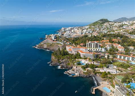 Aerial view of a luxury resort and beach in Funchal, Madeira Island, Portugal Stock Photo ...