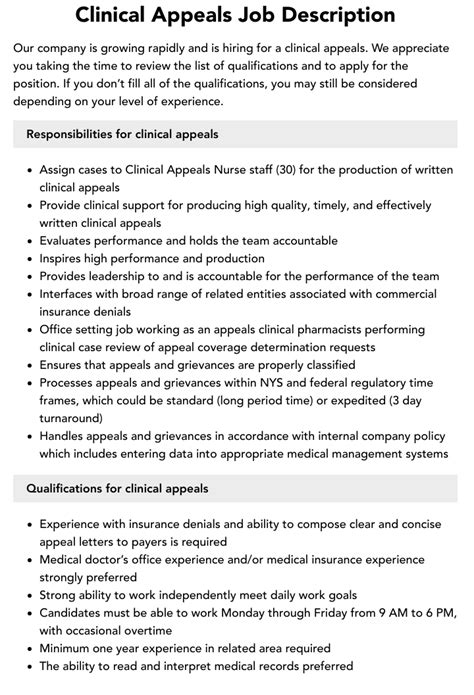 Clinical Appeals Job Description | Velvet Jobs