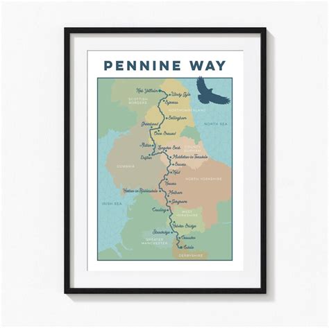 Pennine Way Map Art Print. Pennine Trail Map Print Pennines | Etsy