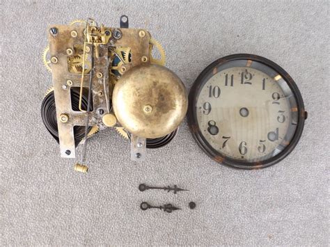 OLD ANTIQUE WATERBURY MANTLE SHELF CLOCK BELL MOVEMENT DIAL & HANDS CLOCK PARTS -- Antique Price ...