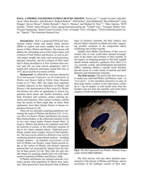 (PDF) Hall: A Phobos and Deimos Sample Return Mission