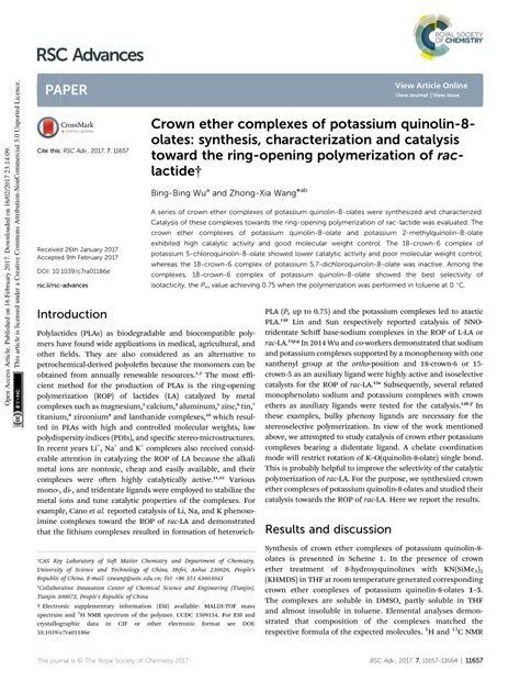 (PDF) Crown ether complexes of potassium quinolin-8-olates: synthesis ...