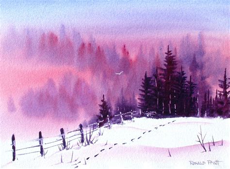 Winter Glow. Winter Landscape Painting, Winter Painting, Watercolor Landscape Paintings ...