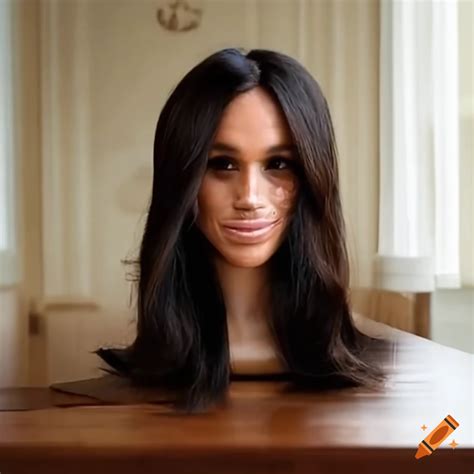 Display of meghan markle styling head with long hair on Craiyon