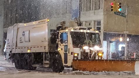 NYC Dept Of Sanitation Snow Plow Clearing Snow On Chambers Street During The 2021 Blizzard In NY ...