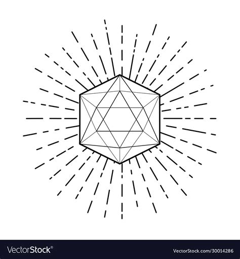 Sacred geometry icosahedron line drawing Vector Image