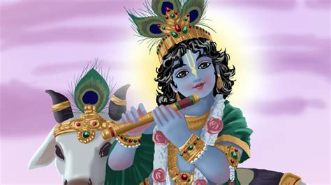 Little Krishna With Flute In Light Purple Background God HD Krishna Wallpapers | HD Wallpapers ...