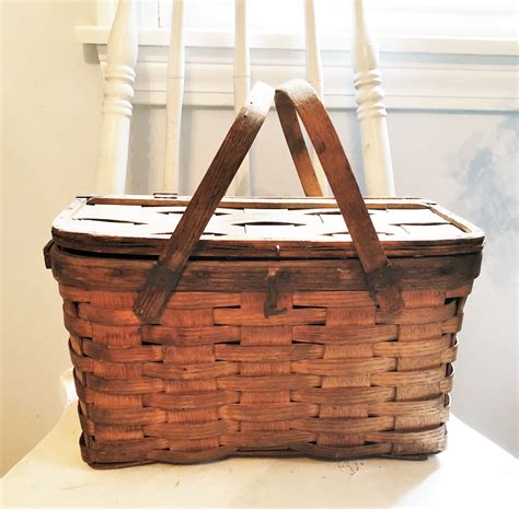 Vintage Woven Wood Picnic Basket 1940 Braided Picnic Basket - Etsy | Picnic basket, Woven wood ...