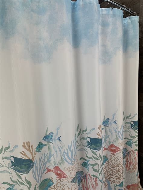 Watercolor Fish Blue KGRN Shower Curtain