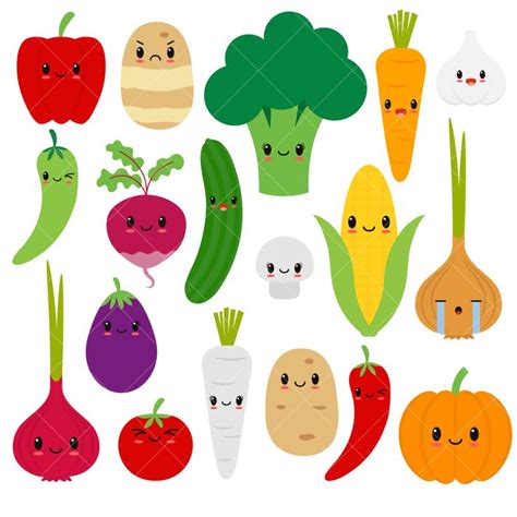 Vegetable Clipart / Happy | Verduras dibujo, Frutas y verduras imagenes, Dibujos bonitos de comida