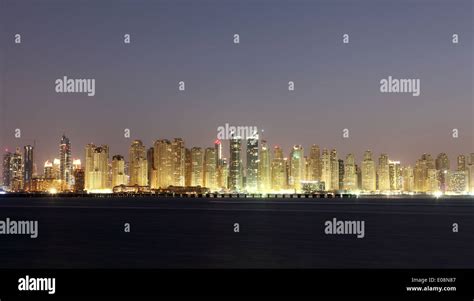 Dubai Marina skyline at night. Dubai, United Arab Emirates Stock Photo ...