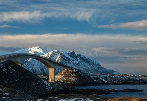 Atlantic Ocean Road in Winter Sunny Day. Famous High Bridge Over the ...