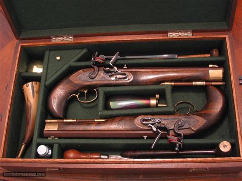 1800 Replica Antique American .50 cal. Flintlock Dueling Pistol Cased Set