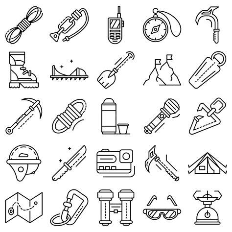 Premium Vector | Mountaineering equipment icon set. outline set of mountaineering equipment ...