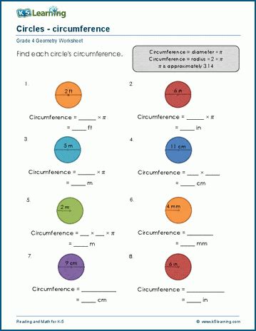 Grade 4 Geometry Worksheets: Circumference of circles | K5 Learning