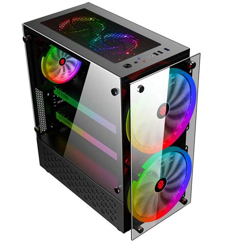 RGB Computer Case Double Side Tempered Glass Panels ATX Gaming Cooling ...
