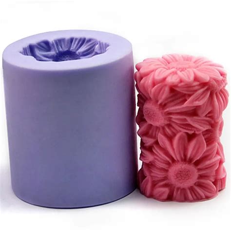 3D Cylindrical Sunflower Silicone Candle Mold Cake Baking Decoration ...