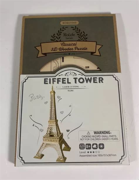 EIFFEL TOWER PUZZLE Wooden 3D Laser-Cut Robotime Model Kit $10.36 - PicClick