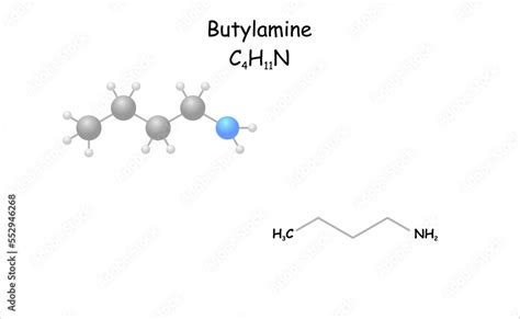 Stylized 2d molecule model/structural formula of butylamine. Stock ...